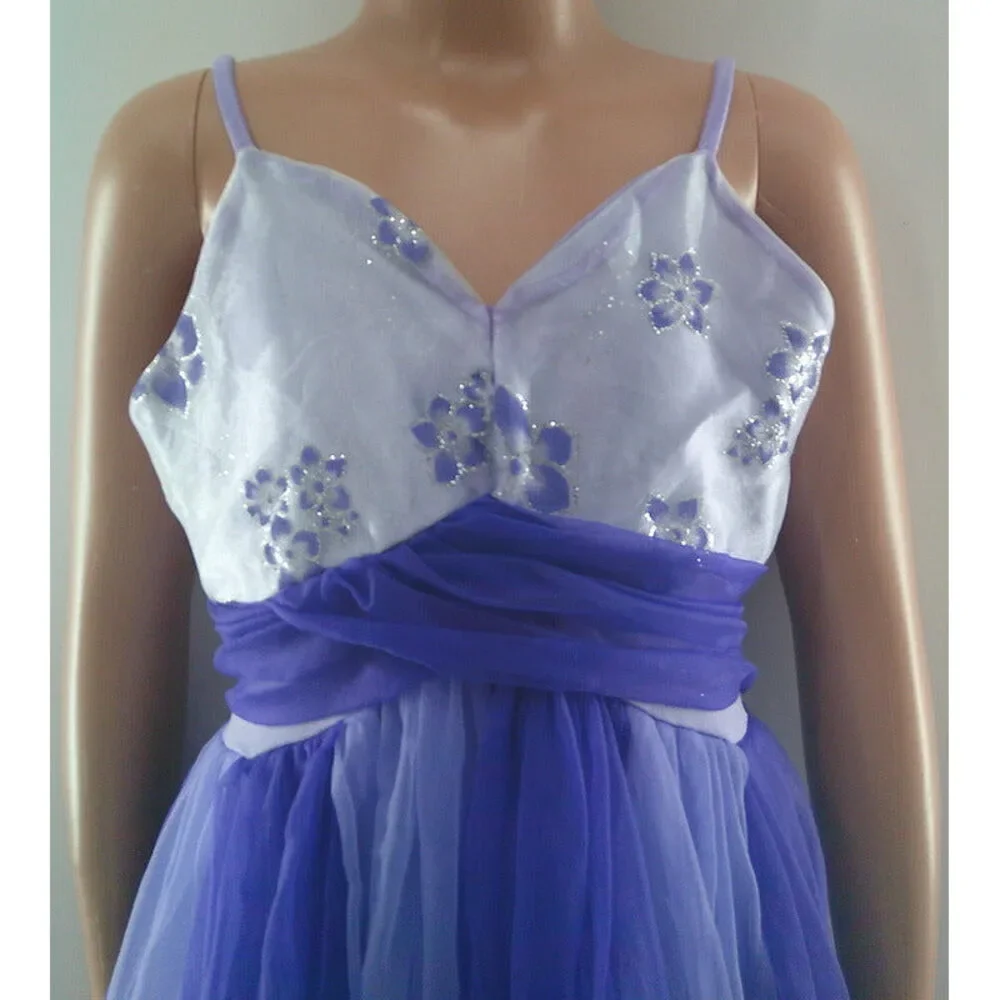 Pre-Owned Dance Costume Curtain Call E3228 Large Child Purple Floral Glitter Ba